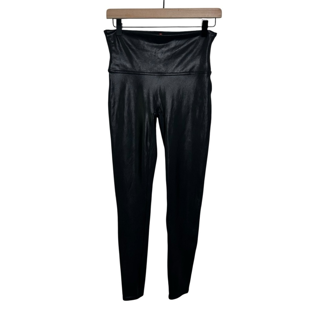 SPANX Faux Leather Moto Leggings Black Pull-On Shaping Large Soft Style 29967